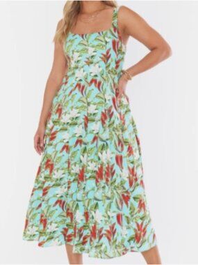 Show Me Your Mumu Women’s Turquoise Spicy Pepper Prim Floral Midi Dress Size XS